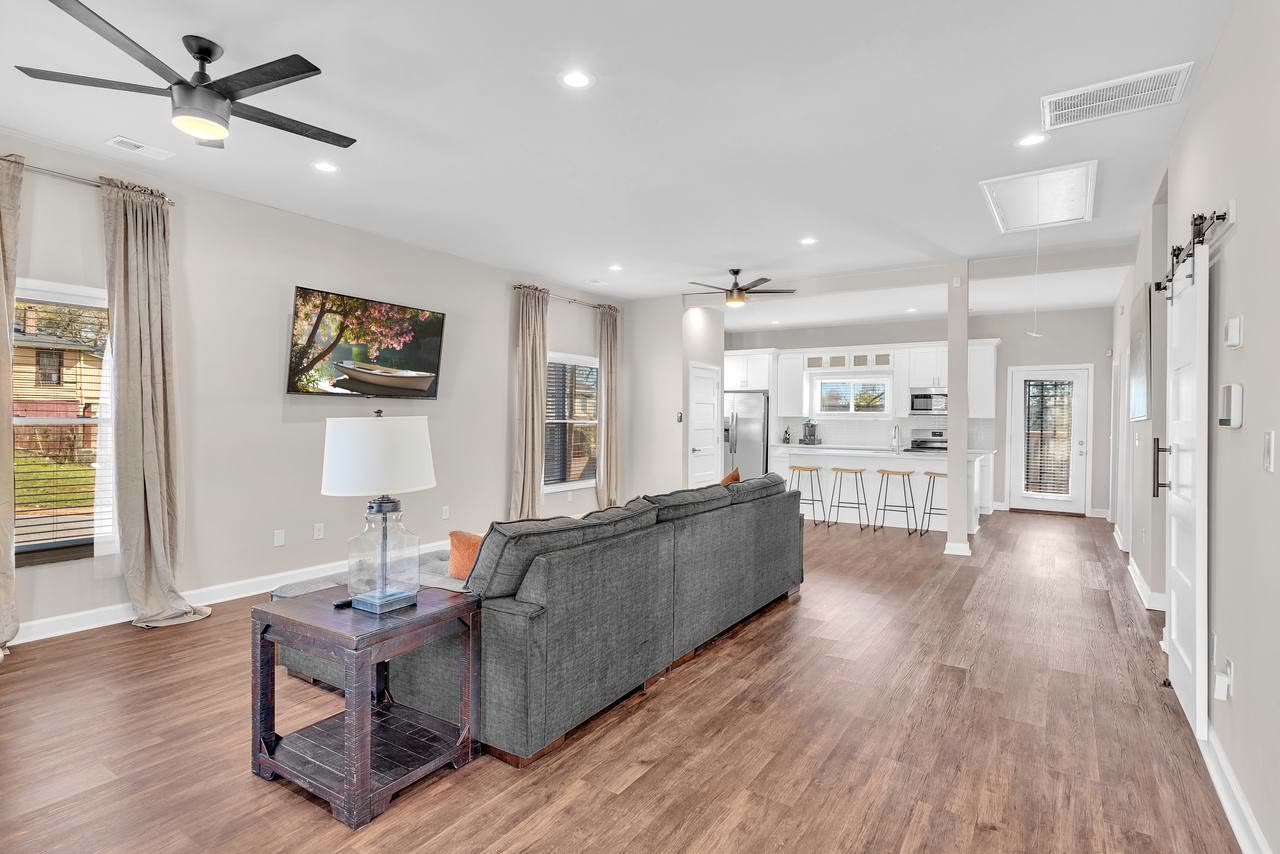 Living room, open to the kitchen